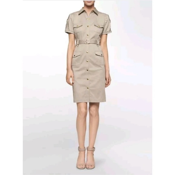 Calvin Klein Dresses Calvin Klein Khaki Utility Bodycon Dress Poshmark